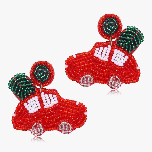 Betsey Johnson Handcrafted Christmas Red Beaded Car Tree Dangle Drop Earrings - Picture 1 of 9
